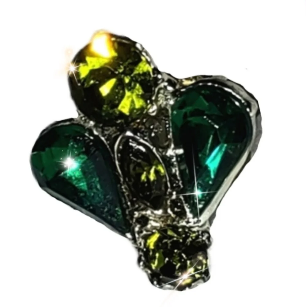 Vintage Emerald Green & Chartreuse Rhinestone Glass Fly Ring